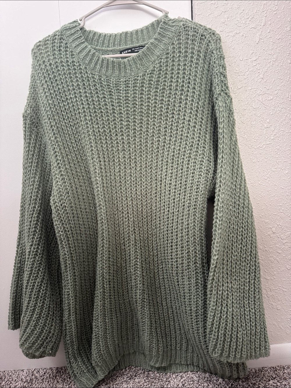 SHEIN Chunky Knit Crewneck Sweater - Sage Green
